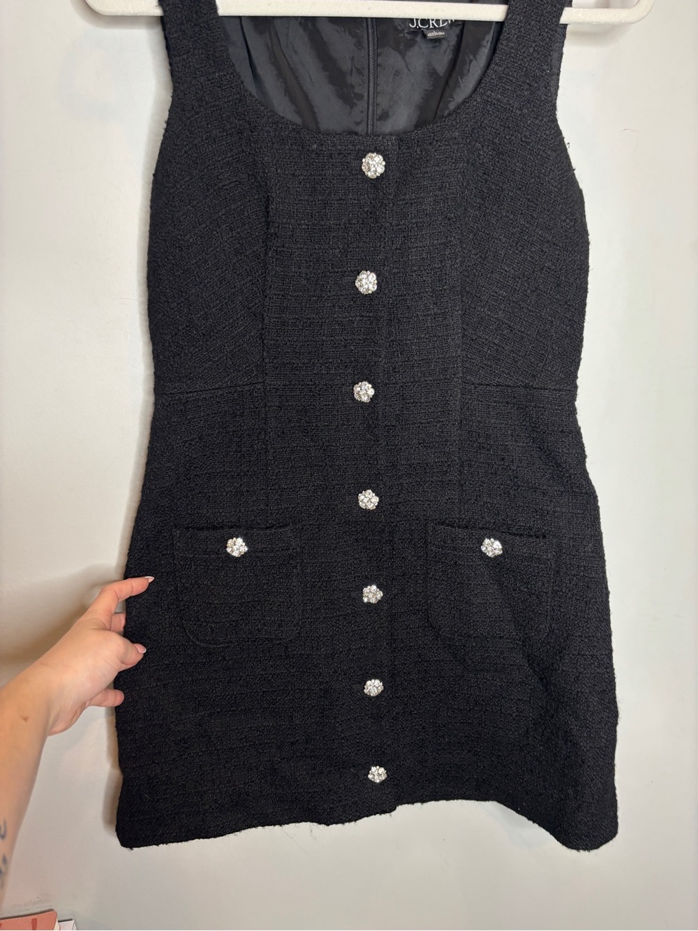 J.Crew Sophia Sleeveless Dress 4 Black Tweed Jewel Buttons - Picture 4 of 8